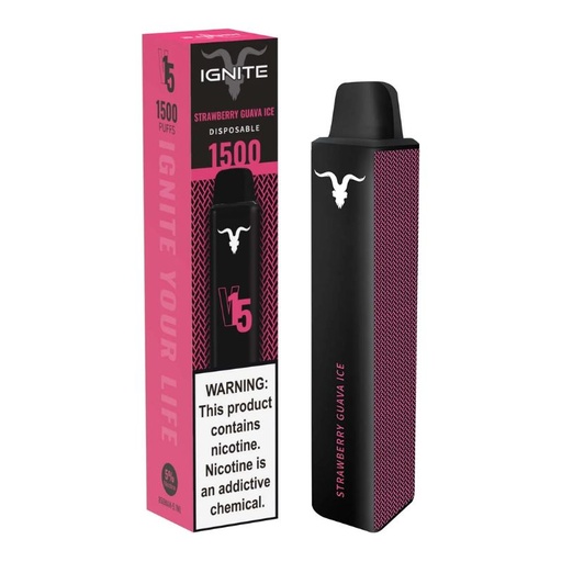 [810025995737] Vape Electronico Ignite V15 1500 Puffs Nic 5g Strawberry Guava Ice