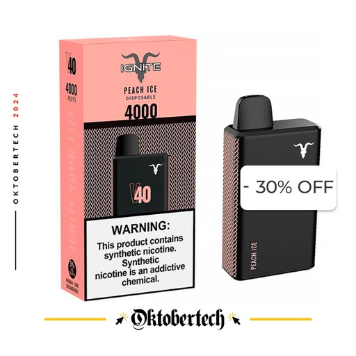 [810025997045] Vape Electronico Ignite V40 4000 Puffs Nic 5g Peach Ice