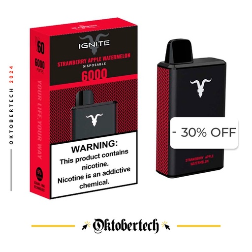 [810105507522] Vape Electrónico Ignite V60 6000 Puffs Nic 5g Strawberry Apple Watermelon