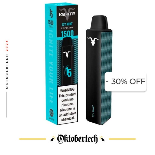 [810025991494] Vape Electronico Ignite V15 1500 Puffs Nic 5g Icy Mint